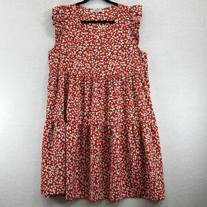 Ces Femme Women’s Dress Sz Large Red/Blue/White V-neck Tiers Polyester Boho